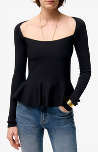 vanessabruno The Flower Jumper Top in black - women's long sleeve top - alternate view