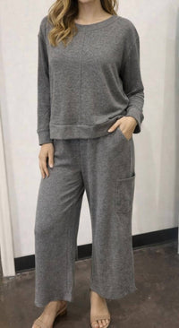 Shana Apparel Two-Piece Top and pull on pant in 44 dark grey - women's sleepwear