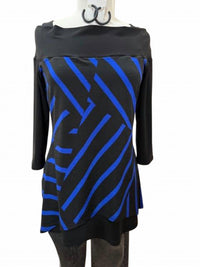 Joseph Ribkoff Women Striped Off The Shoulder Tunic in black royal - women's shirt