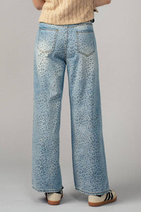 Urban Daizy - Leopard Print Wide-leg Denim Pants