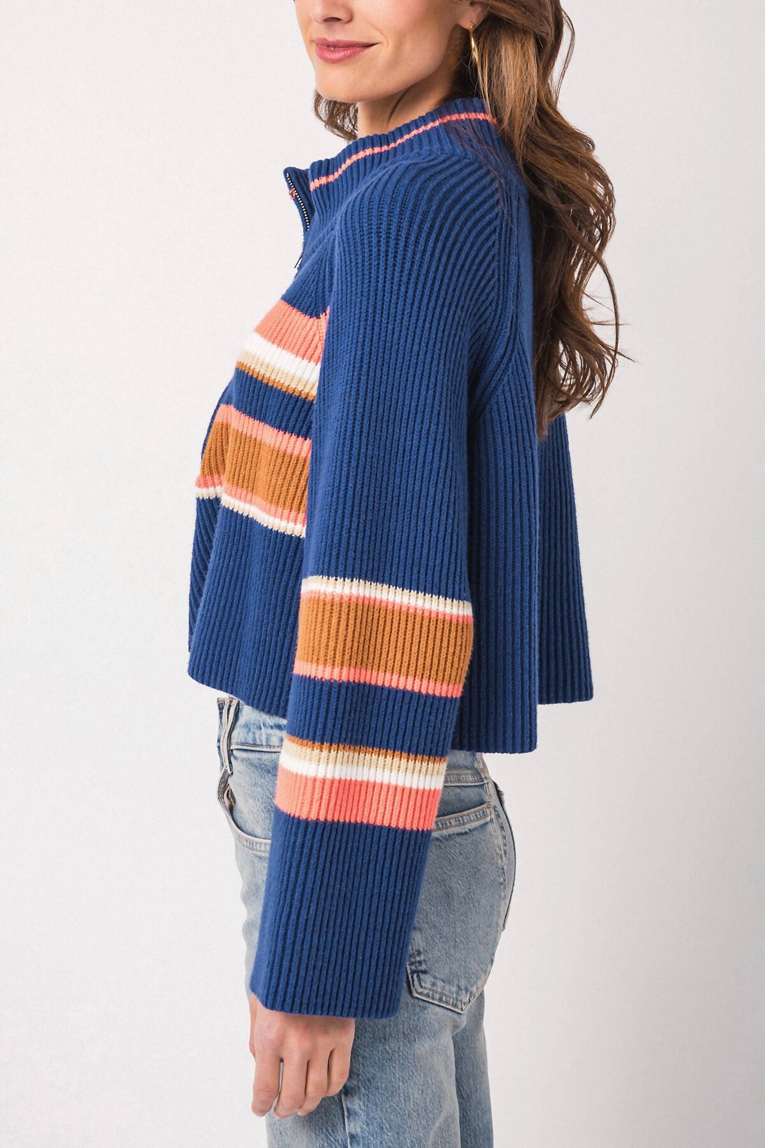 Free People - Striped Greta Half Zip Sweater