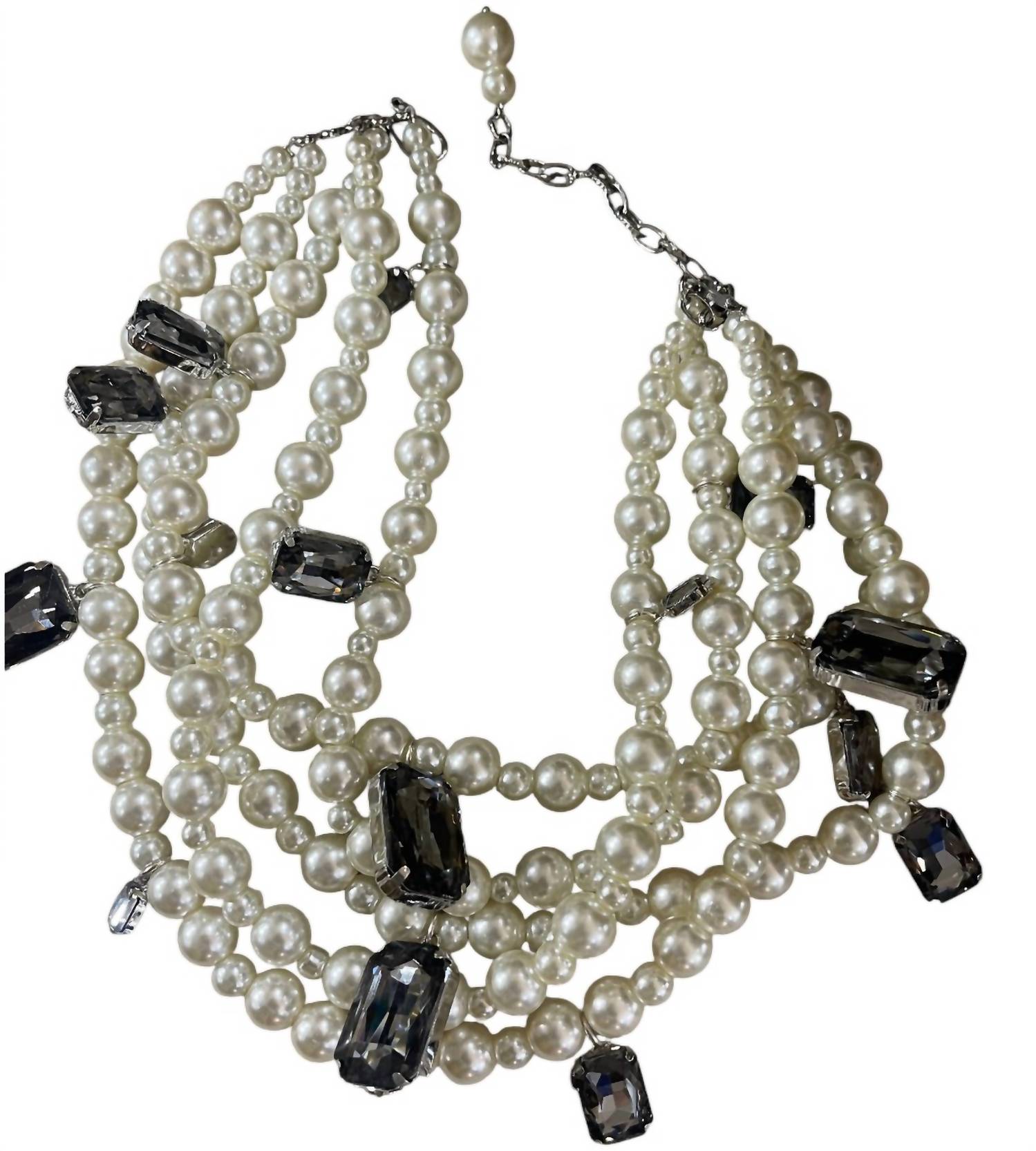A Rare Bird - Women's 5 Strand Pearl Smoky Crystal Necklace