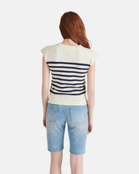 STEVE MADDEN Tomas Crewneck Sweater in ivory stripe - women's sweater - detail view