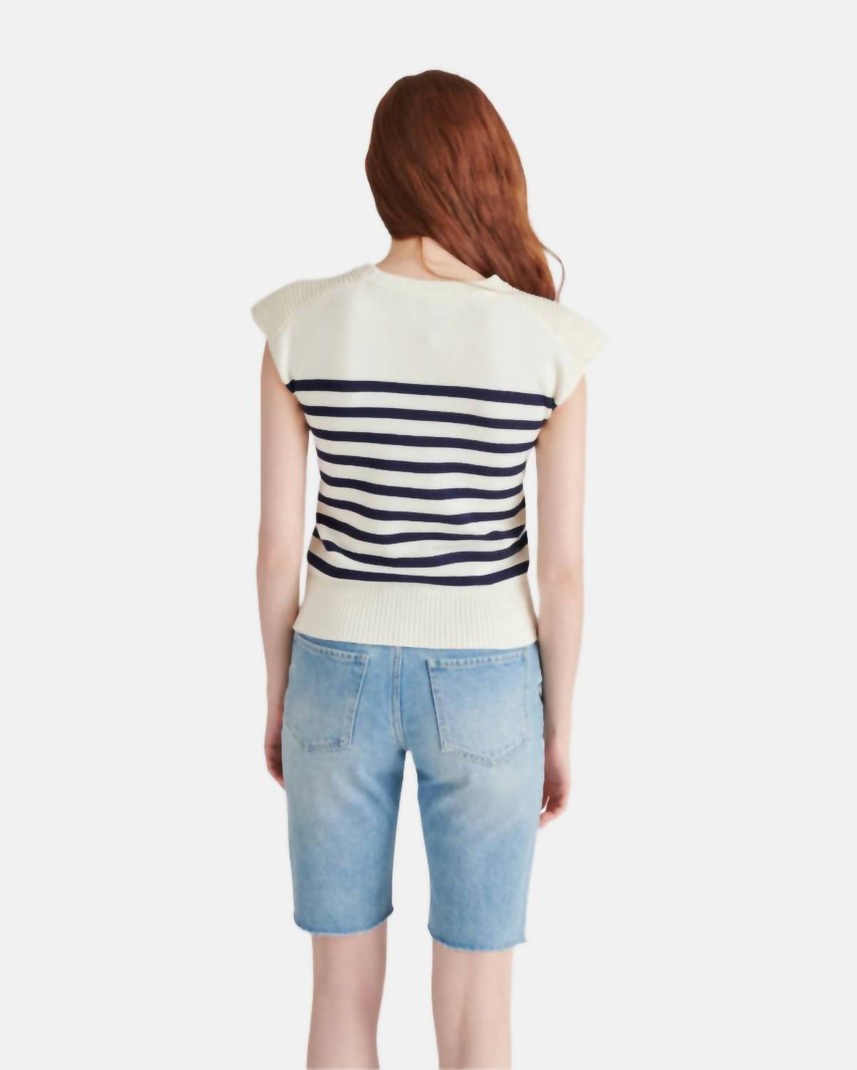 STEVE MADDEN Tomas Crewneck Sweater in ivory stripe - women's sweater - detail view