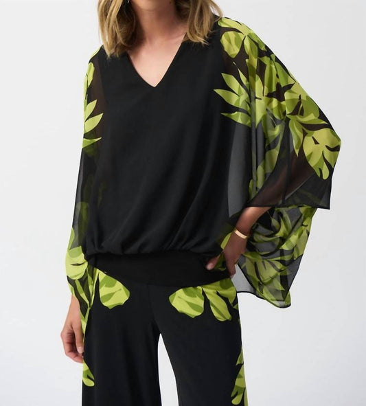 Joseph Ribkoff - Women's Chiffon And Silky Knit Floral Poncho Top