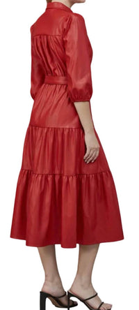Fate - Faux Leather Tiered Midi Dress