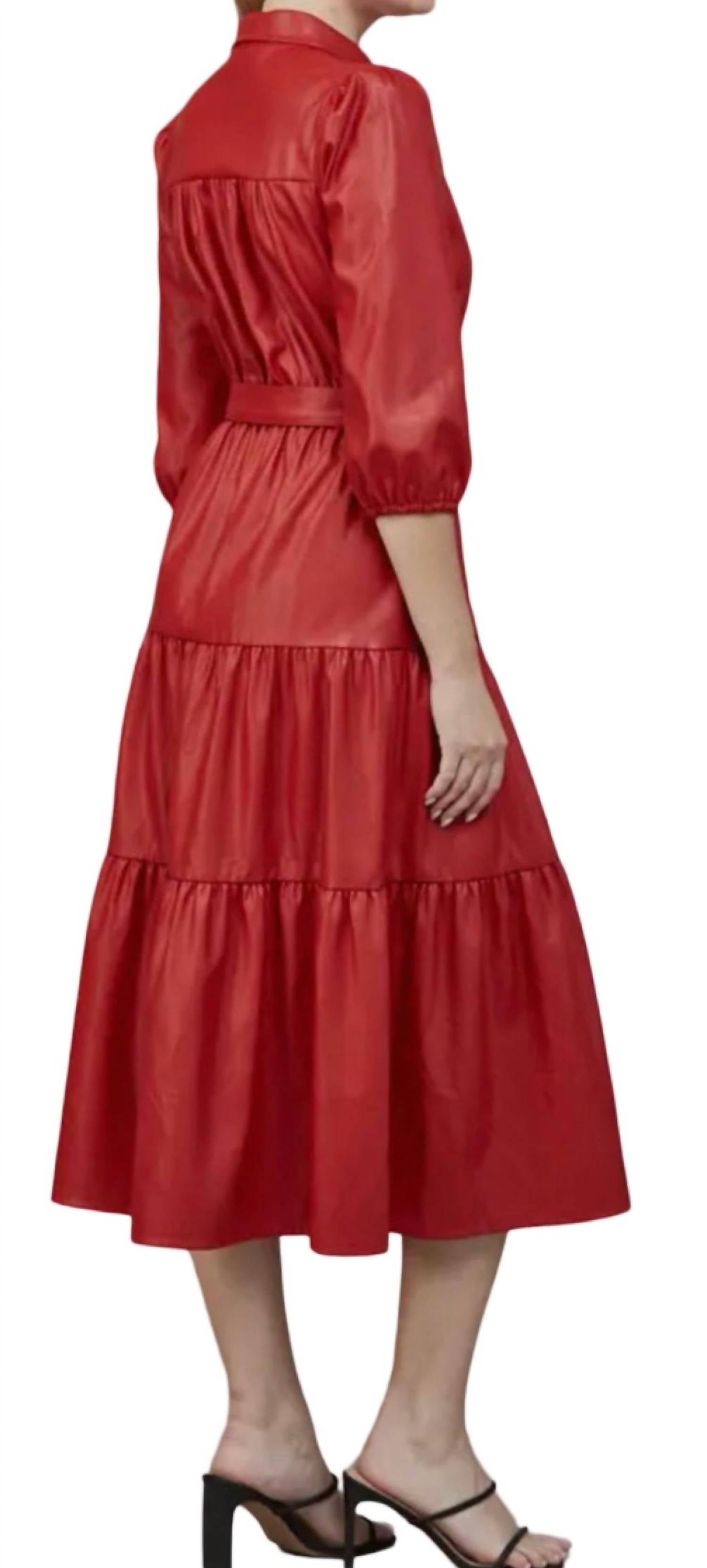 Fate - Faux Leather Tiered Midi Dress