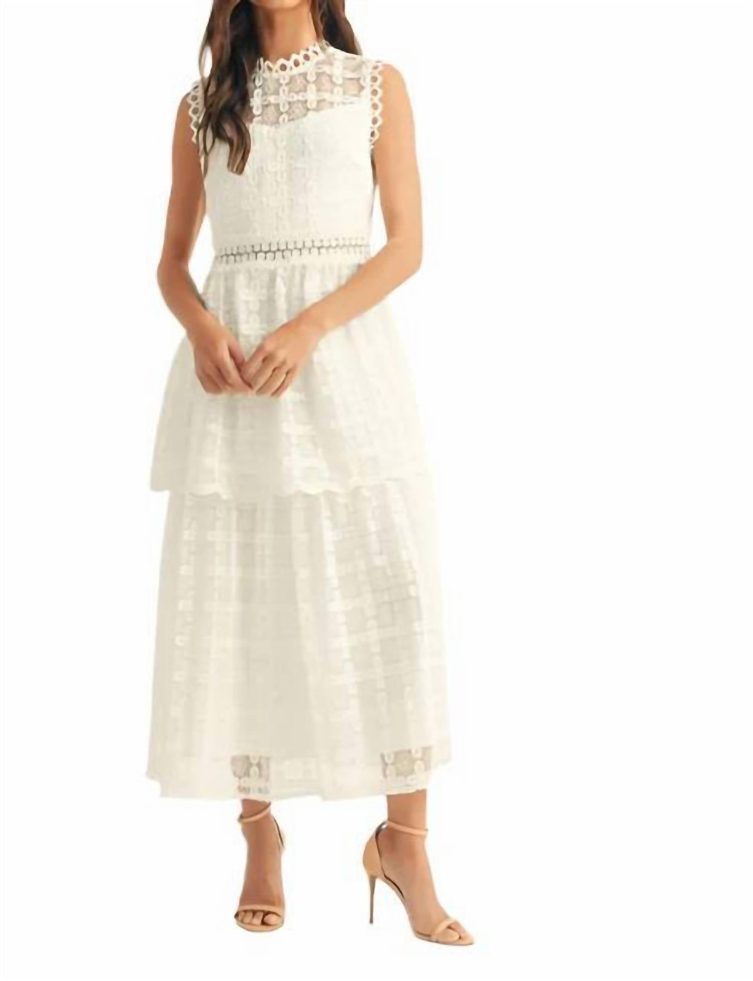 Just Me - Tiered Ruffle Lace Midi Dress