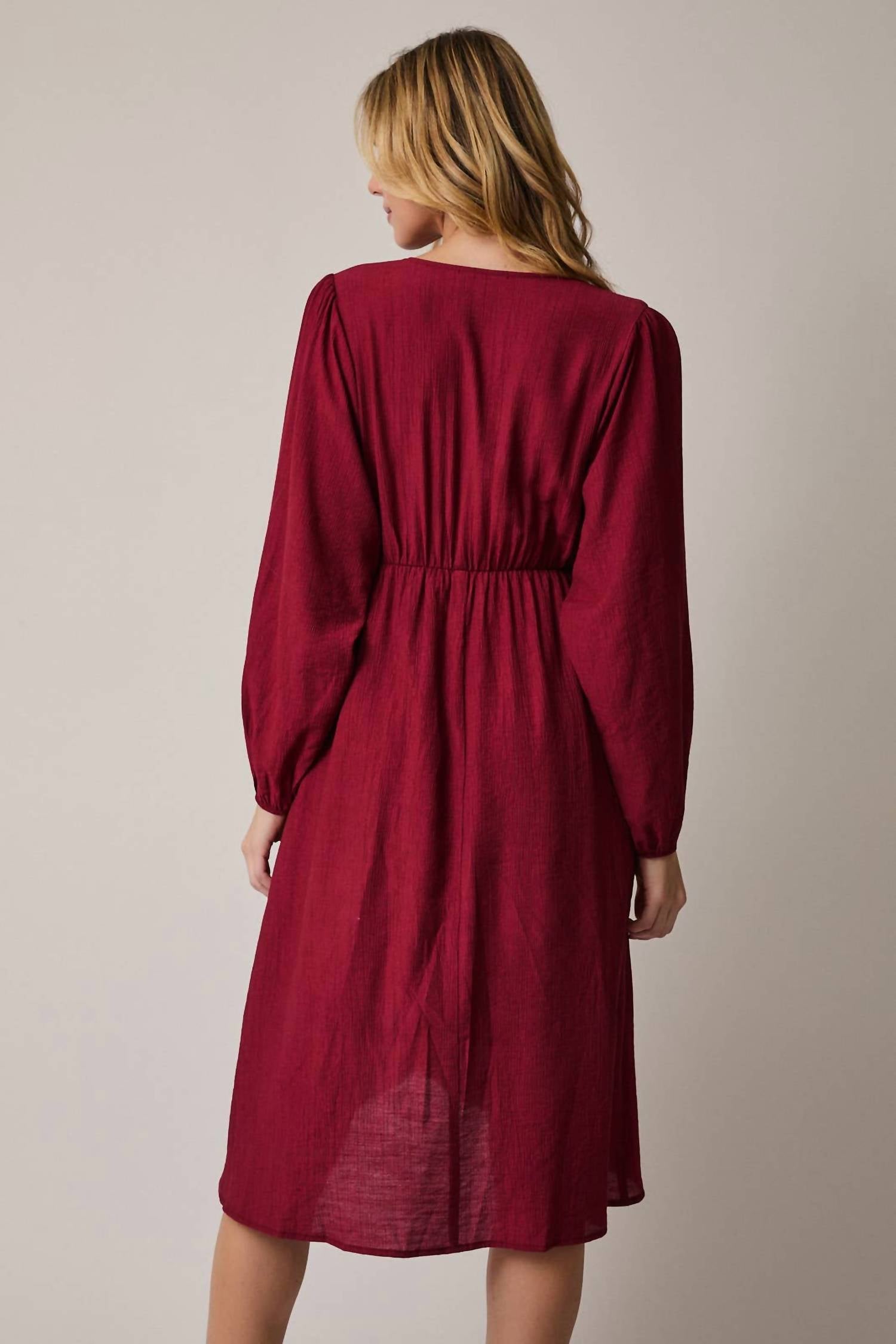 Gilli - Surplice Long Sleeve Flare Hem Midi Dress - Plus