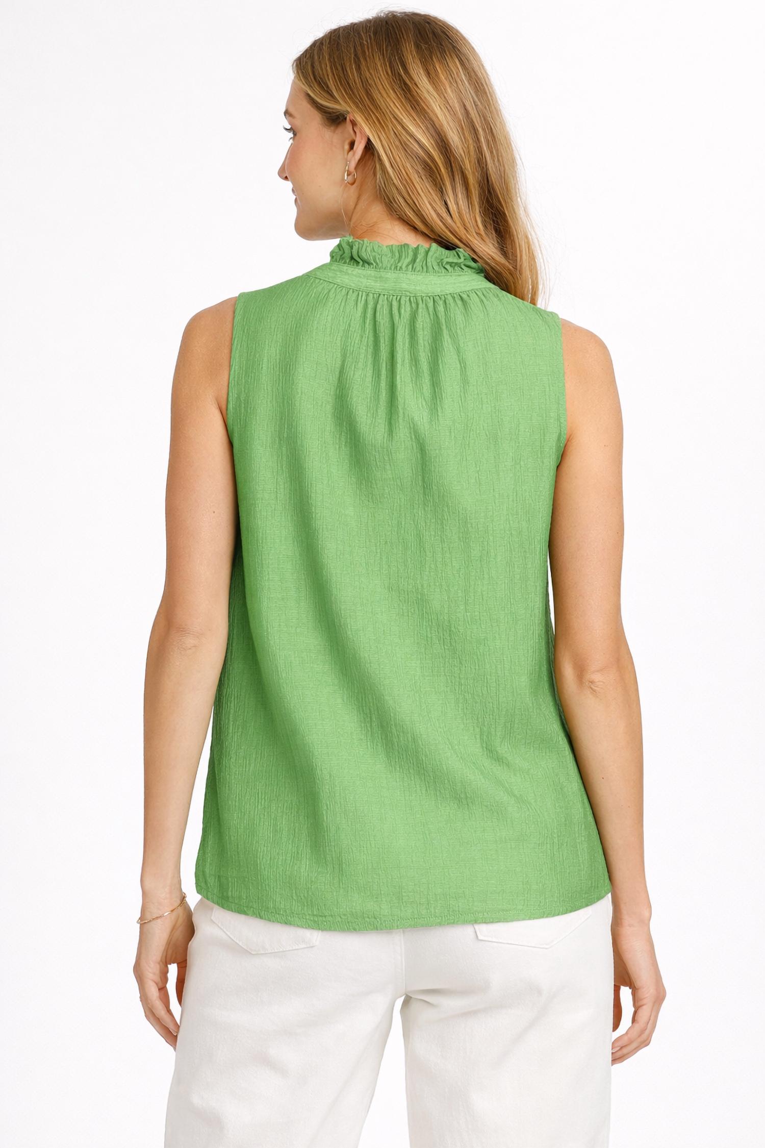 Jade Sleeveless Ruffle Neck Top in avocado - women's tank top - alternate view