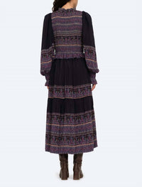 SEA Adella Print Long Sleeve Smocked Dress in iris - women's dress - alternate view