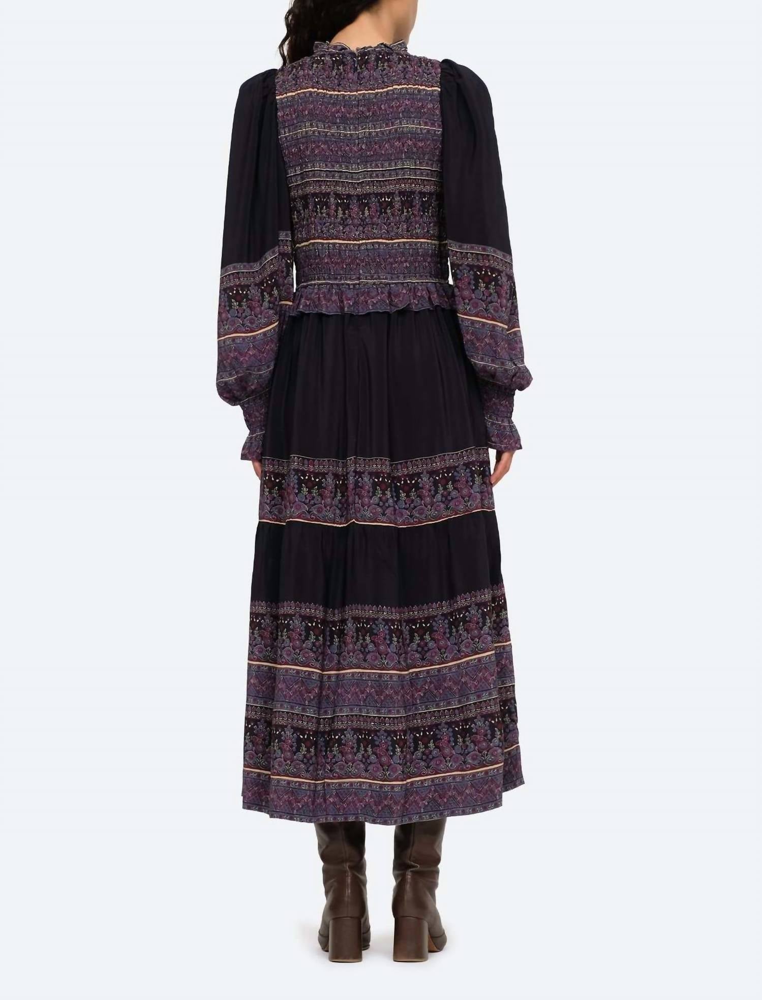 SEA Adella Print Long Sleeve Smocked Dress in iris - women's dress - alternate view