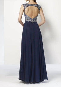 ALYCE PARIS Sleeveless Embellished V Neck Chiffon Gown in navy - women's dress - detail view