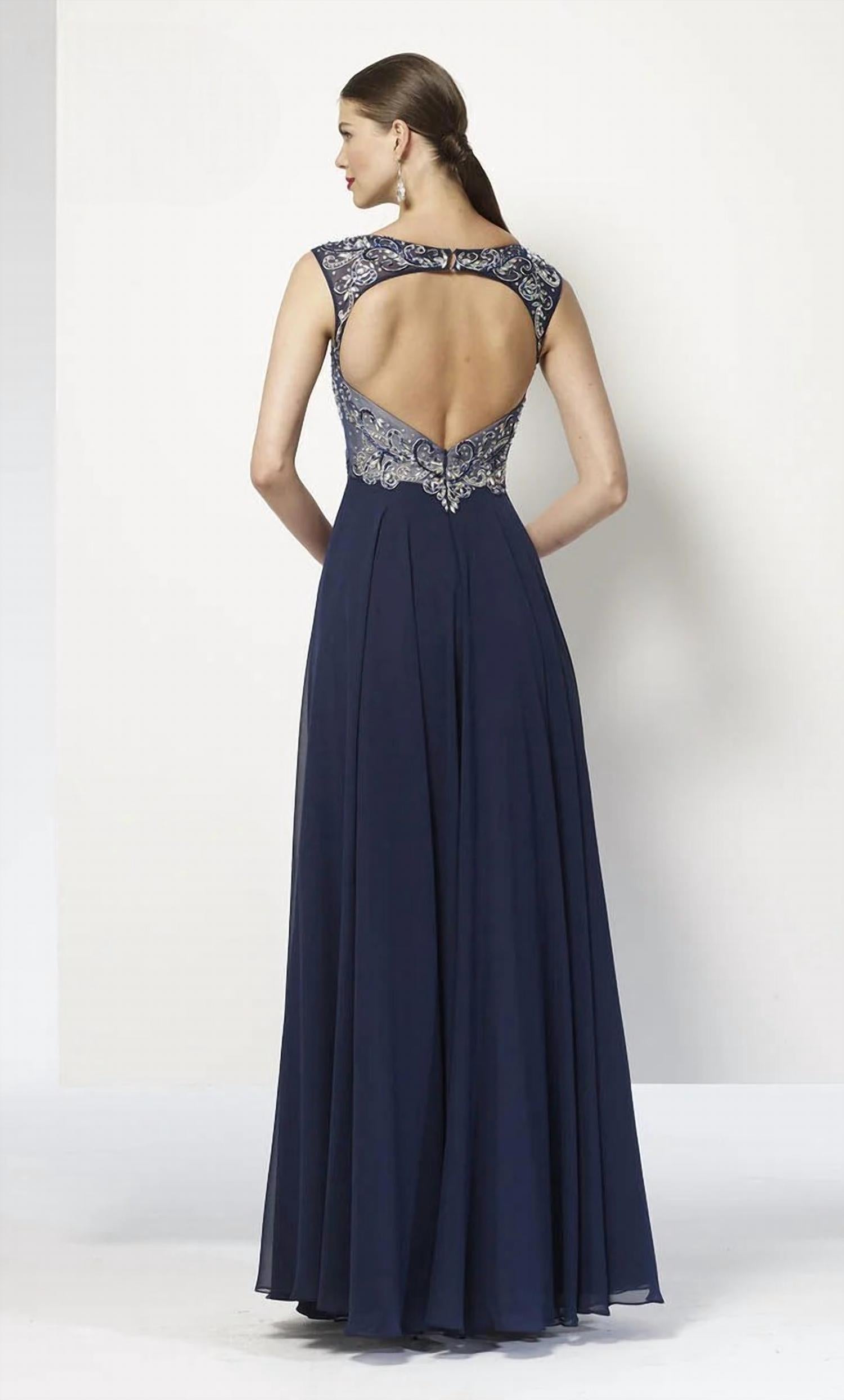 ALYCE PARIS Sleeveless Embellished V Neck Chiffon Gown in navy - women's dress - alternate view