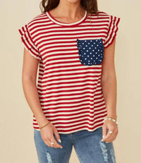 Hayden La - Star Pocket Striped Ruffled Knit Tank Top