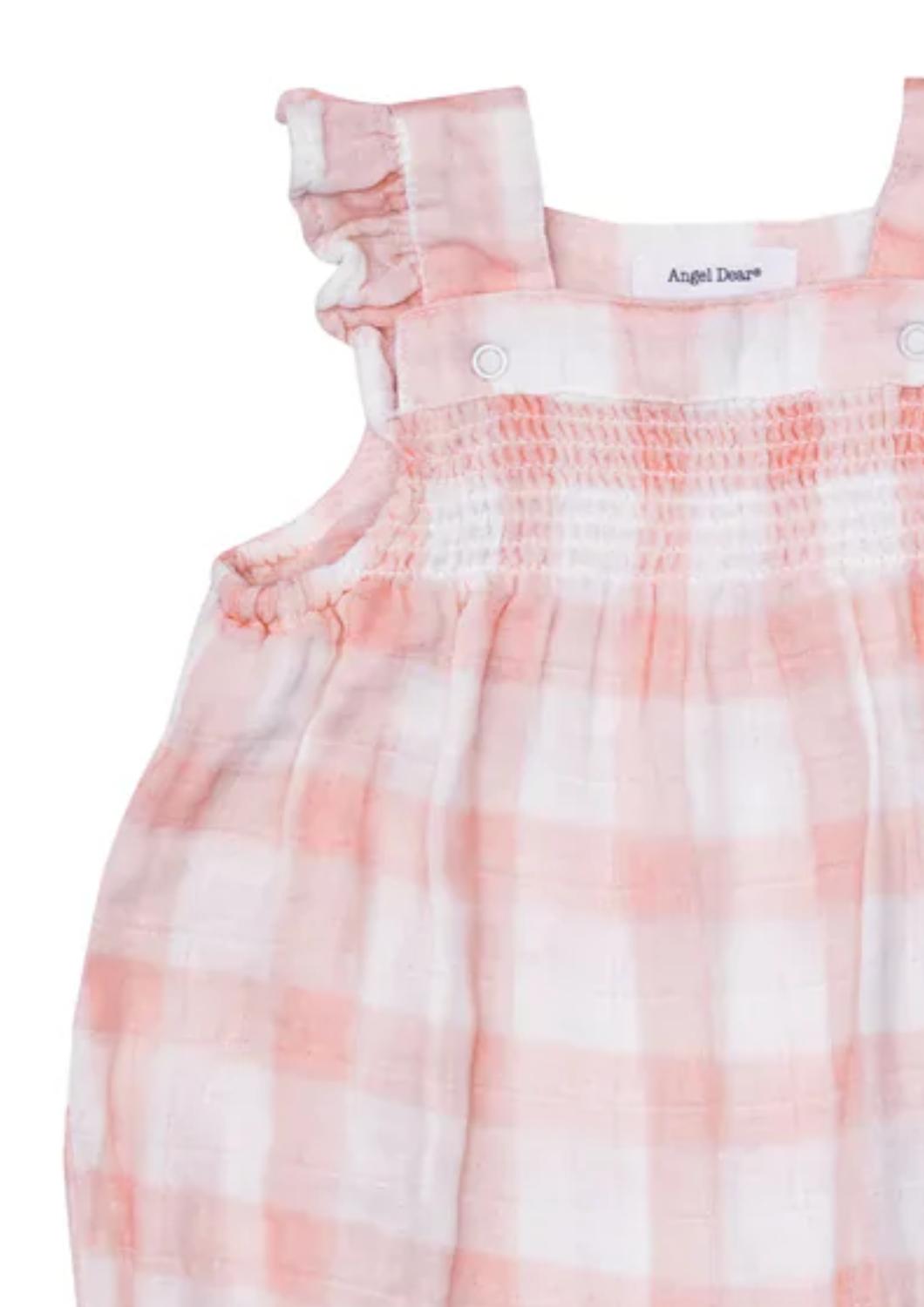 Angel Dear - Baby Girl's Painted Gingham Smocked Overall Shortie