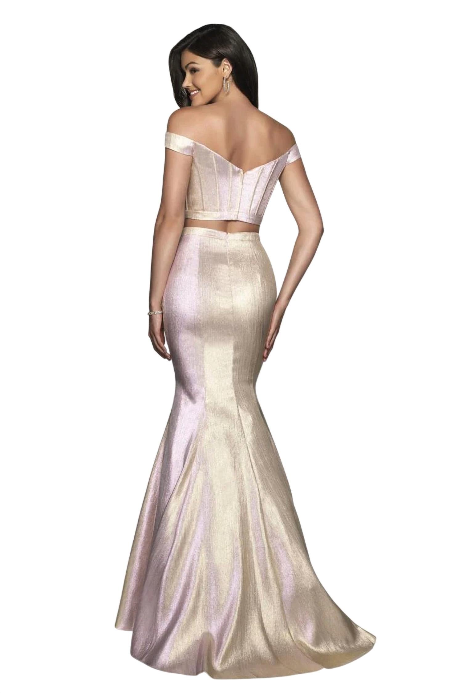 Blush Prom - Two Tone Woven Shimmer Two Piece Gown