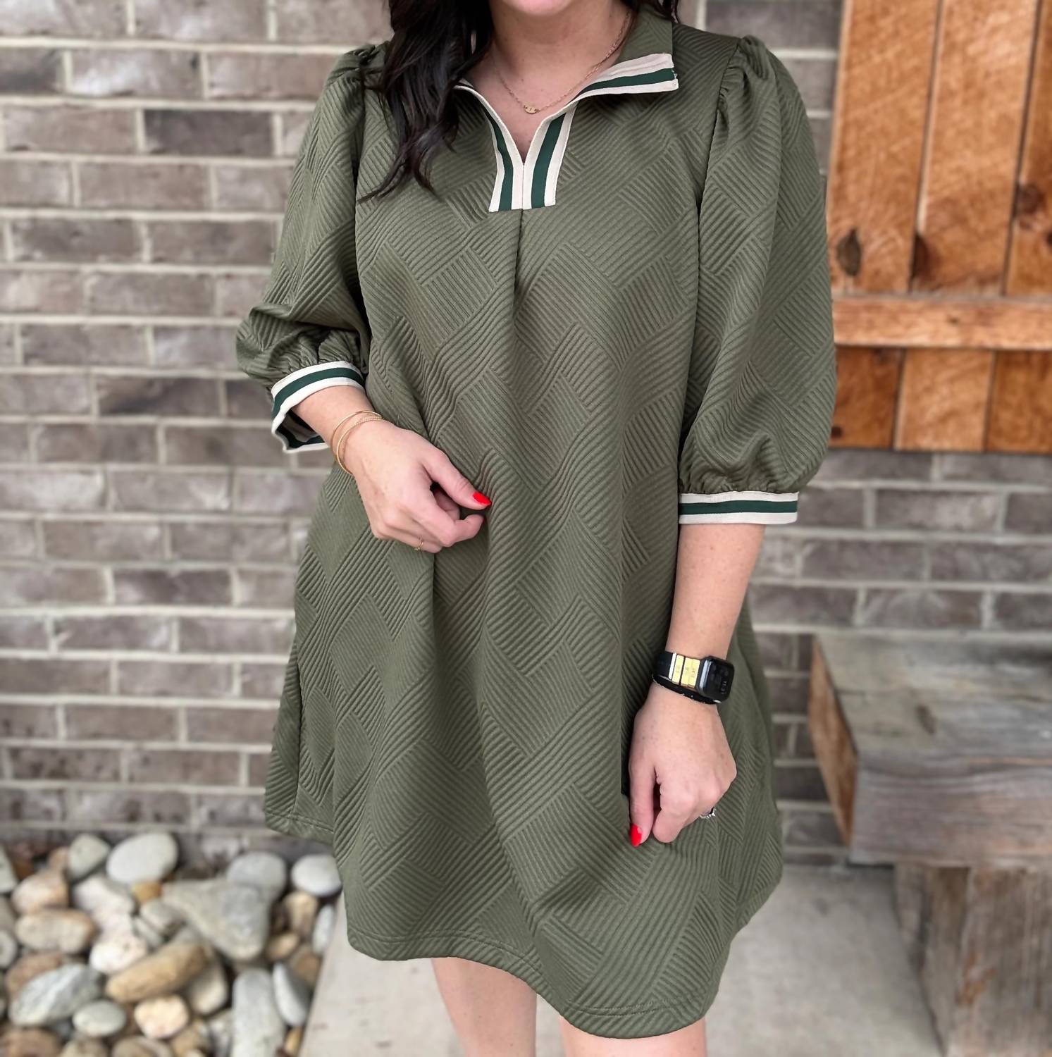 Umgee - High Neck Jacquard Dress