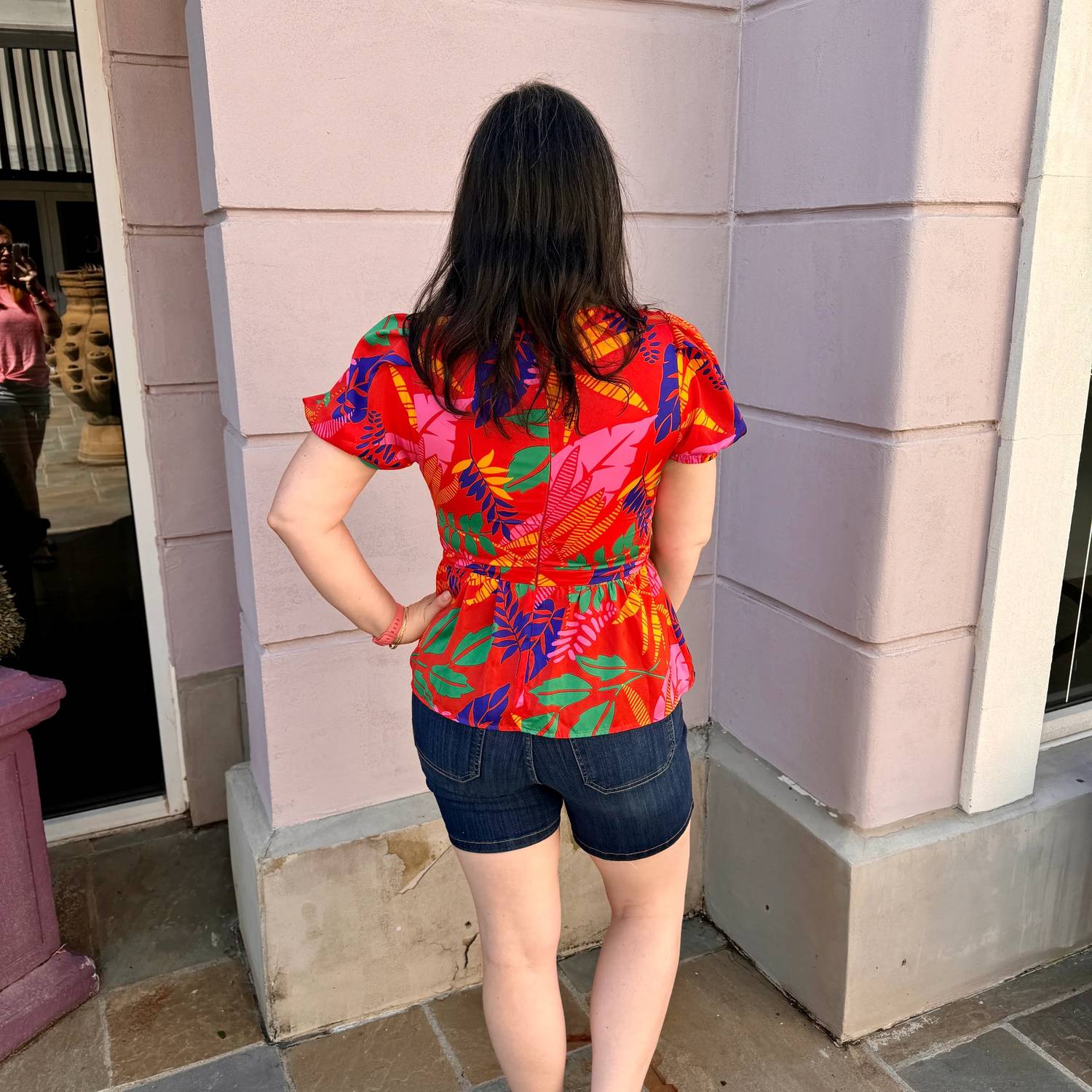 Skies Are Blue - Sweetheart Tropical Print Peplum Top