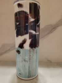Donny Brooks Designs - Cow Print Turquoise Plank Stainless Steel Double Wall Tumbler 20 Oz