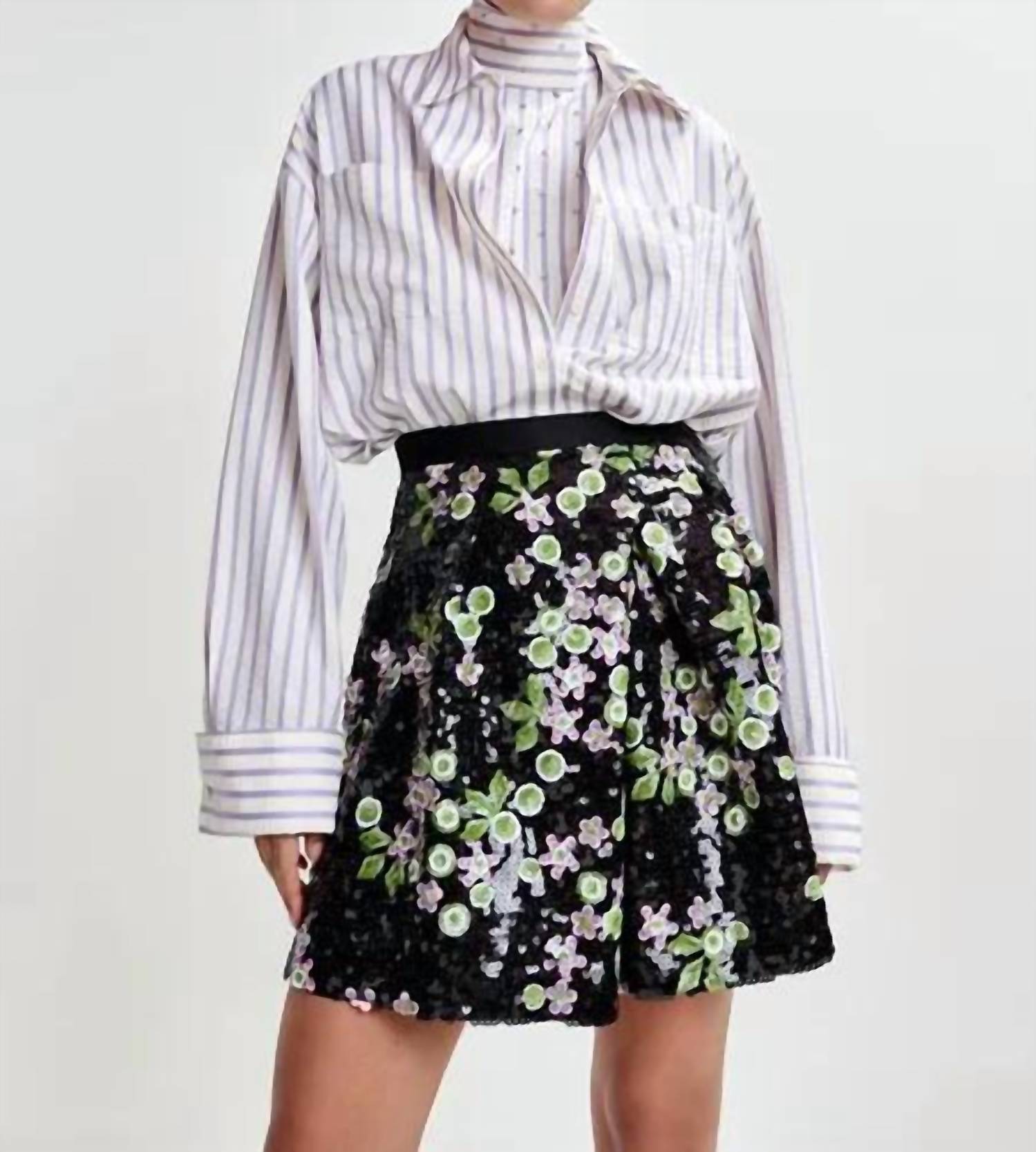 ESSENTIEL ANTWERP Sequin Embellishments Tulip Shape Mini Skirt in black green pink - women's skirt - alternate view