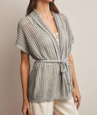 Forte Open Knit Belted Cardigan in seafoam - women's cardigan - alternate view