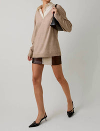 Sunday Edition Layered Pull Over Sweater Top in beige - women's sweater - view 6