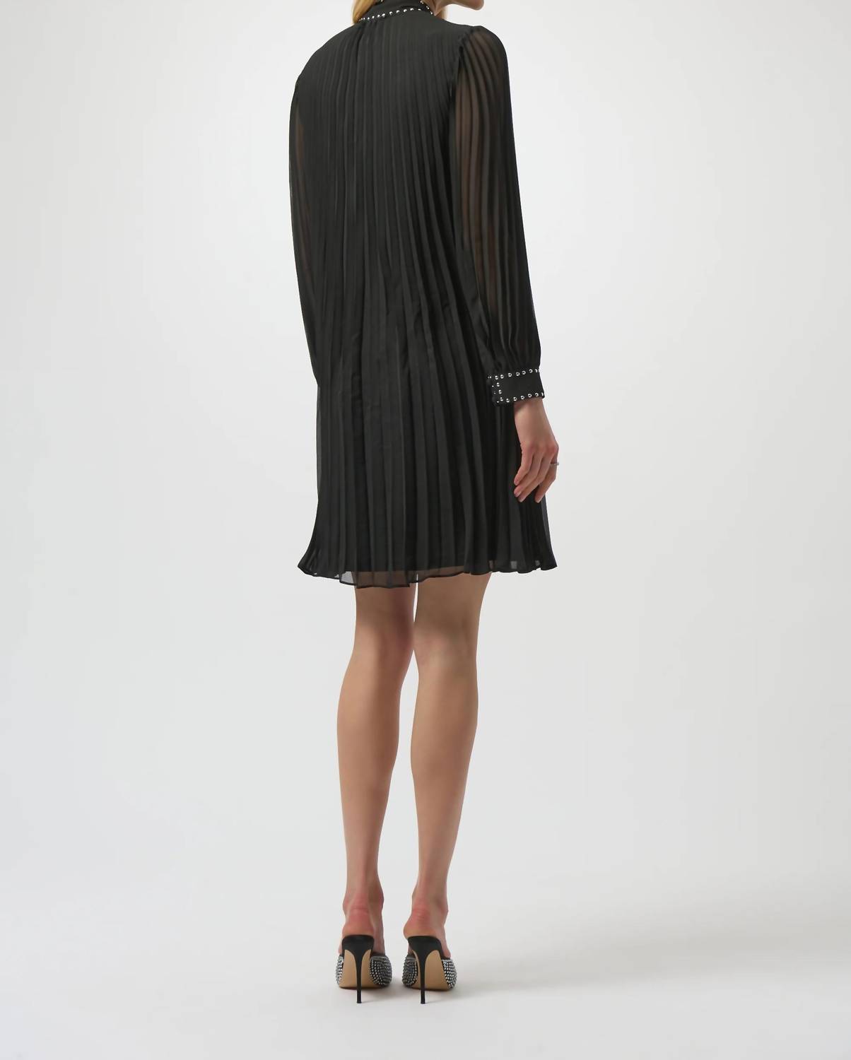 Joseph Ribkoff - Pleated Chiffon A-Line Dress with Neck Tie