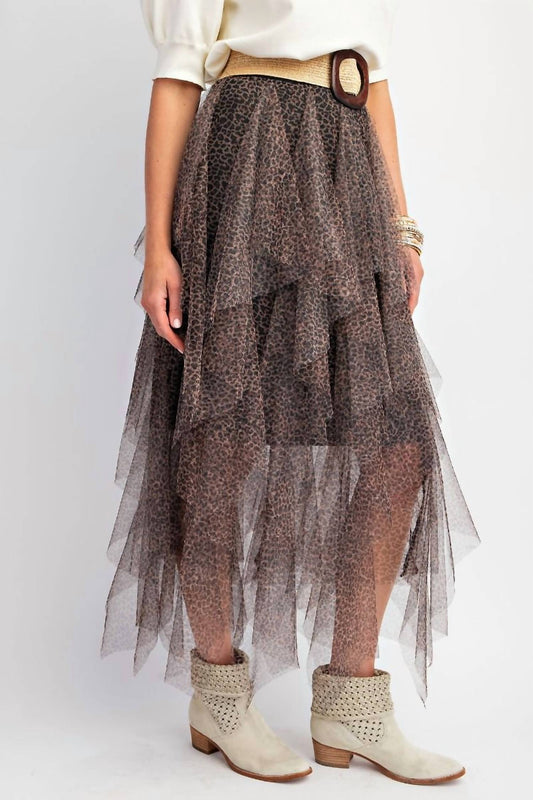 Easel - Print Power Mesh Ballerina Tiered Maxi Skirt
