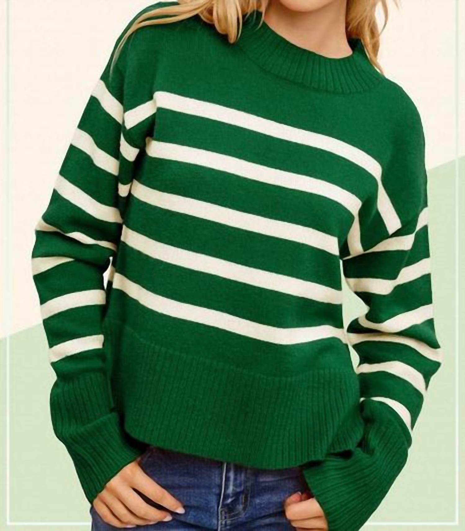 La Miel - Super Soft Striped Mock Neck Loose Fit Sweater