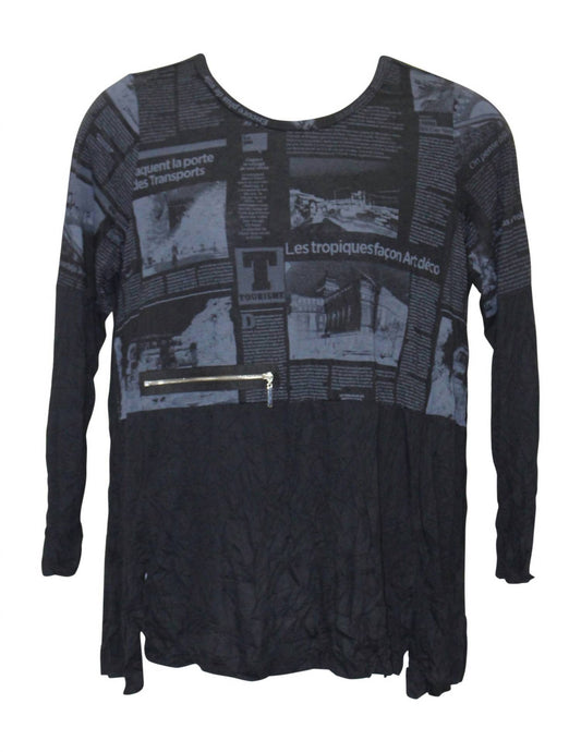 Comfy Usa - Women's Newsprint Crinkle Top