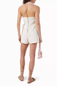 MINKPINK Cove Denim Halter Playsuit in white - women's pants - alternate view