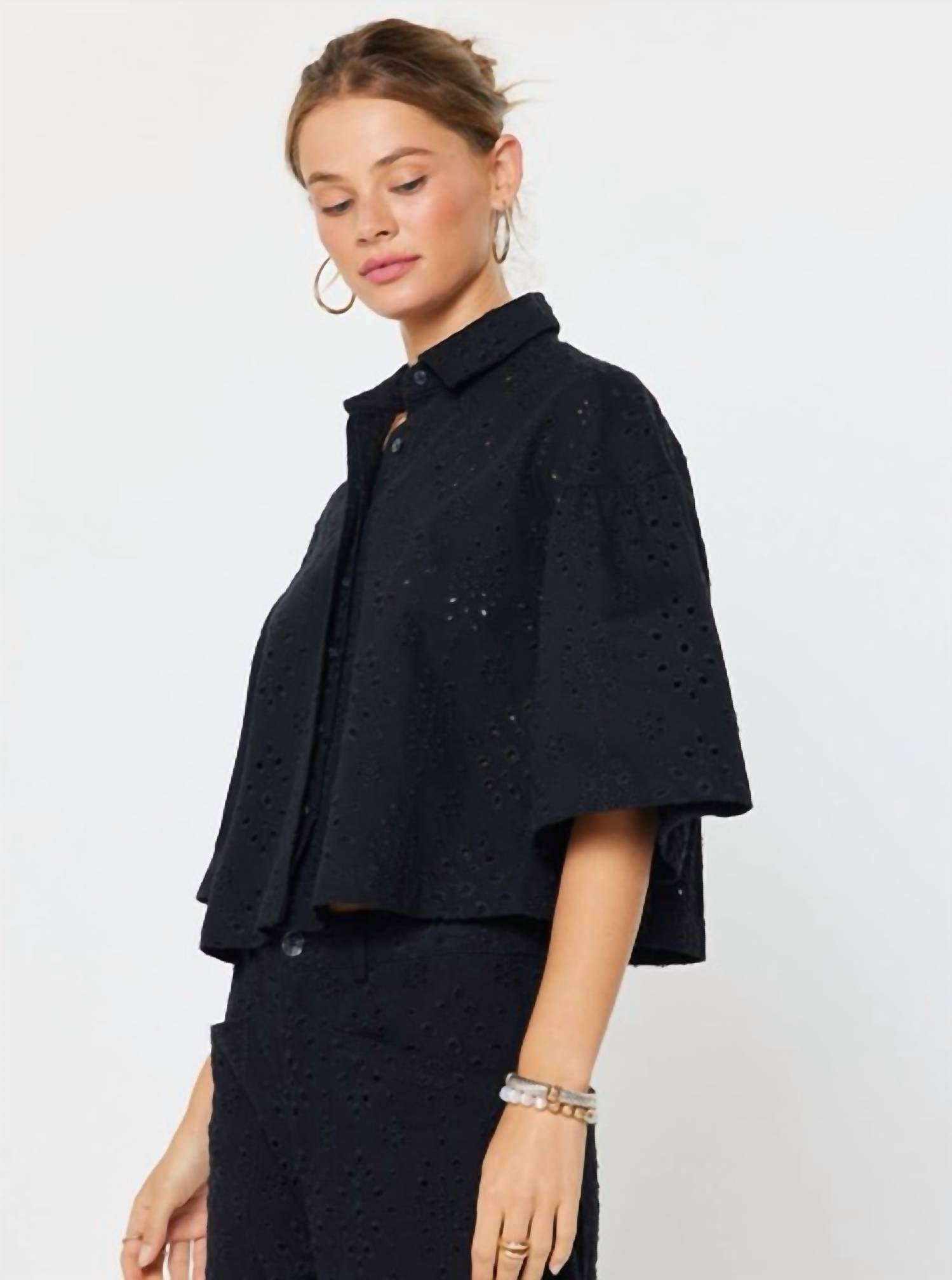Current Air - Eyelet Cropped Button-down Shirt