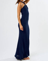 Blue Blush - Metal Trim Halter Maxi Dress