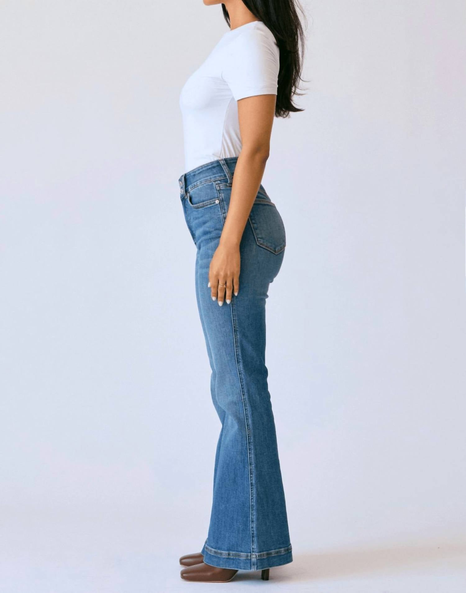 Judy Blue - Women's High Waist Petite Flare Tummy Control Double Button Jeans