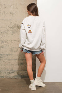 Blue B Western Patch Sweatshirt in oatmeal - women's top - detail view
