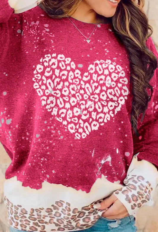 Shewin - Heart Leopard Print Sweatshirt