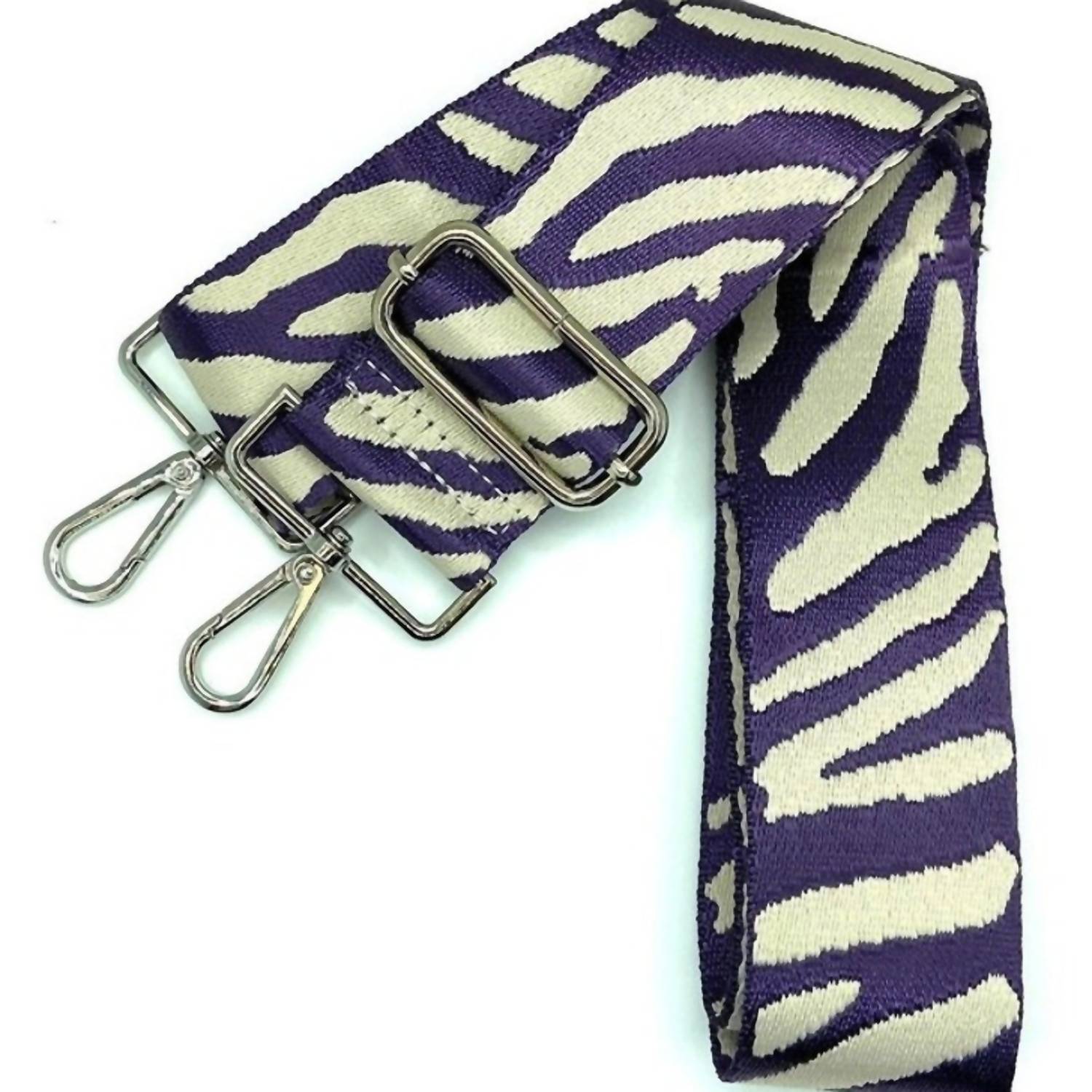 Cthru Women's Tiger Print Adjustable Crossbody Bag Purse Guitar Strap in purple white - women's item