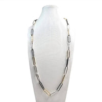 Coronet - Women's Long Tri Tone Oval Chain Link Necklace