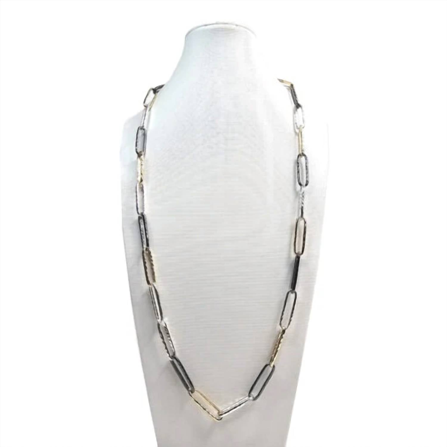 Coronet - Women's Long Tri Tone Oval Chain Link Necklace