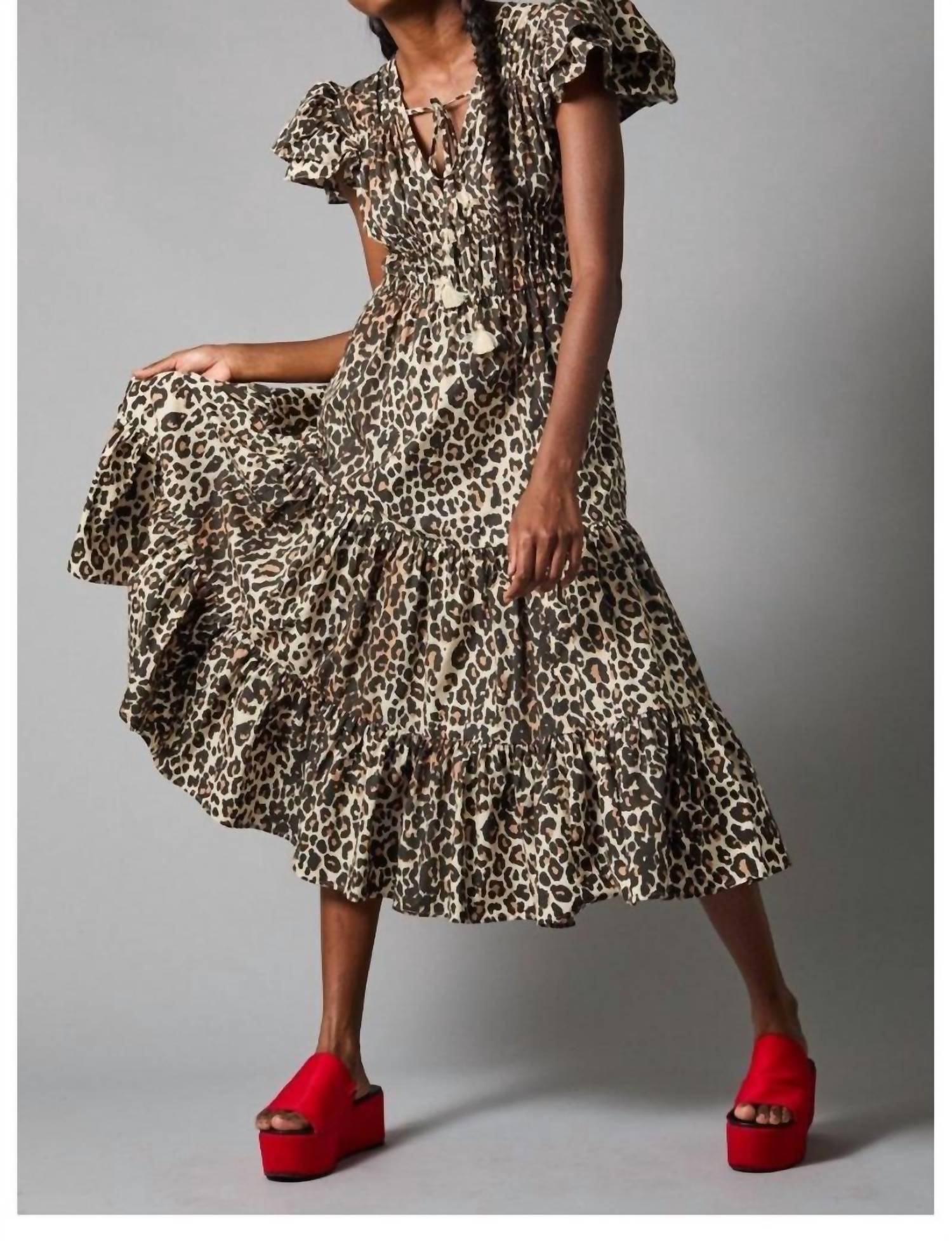 Hope For Flowers - Shirred Bodice Tiered Peasant Midi Dress