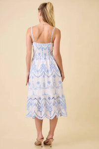 Main Strip Bluebell Eyelet Midi Dress in white blue - women's dress - detail view