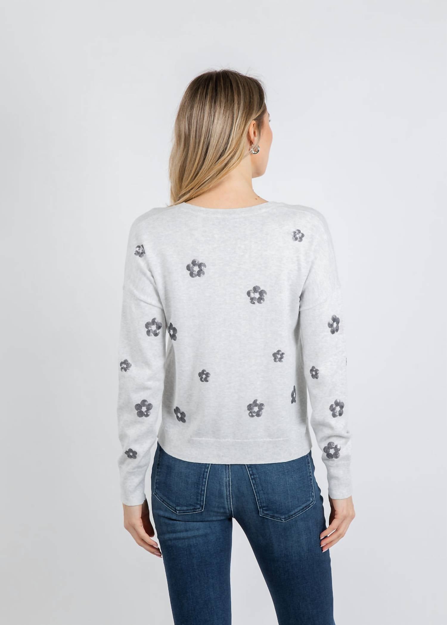 J. Society Liv Sequin Flower Crew Sweater in cloud silver - women's sweater - view 5