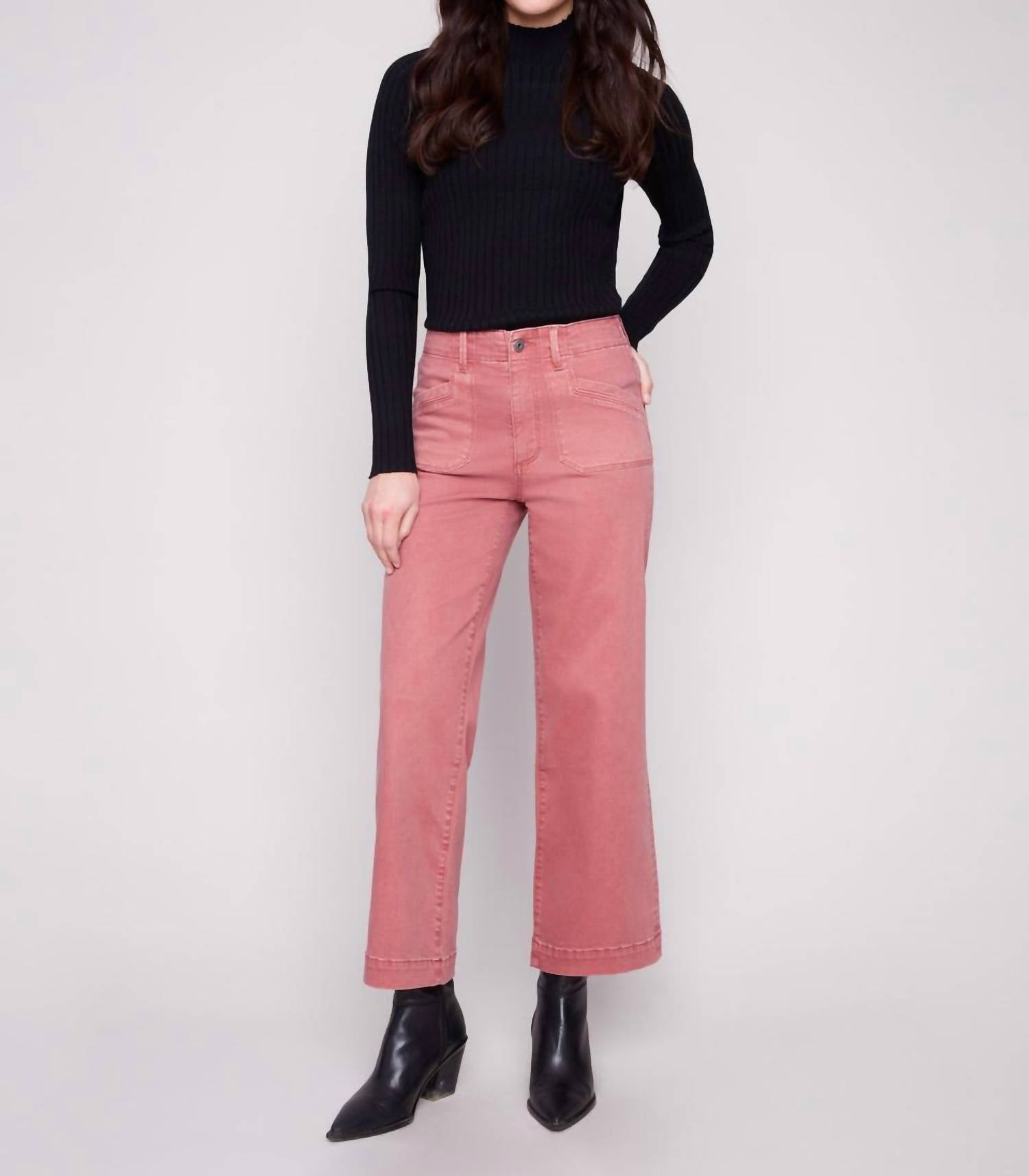 Charlie B - Cropped Wide Leg Stretch Twill Pants