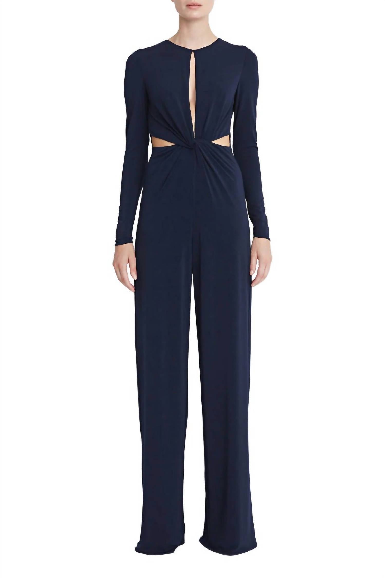 Halston Heritage - Long Sleeve Keyhole Crossed Front Jumpsuit