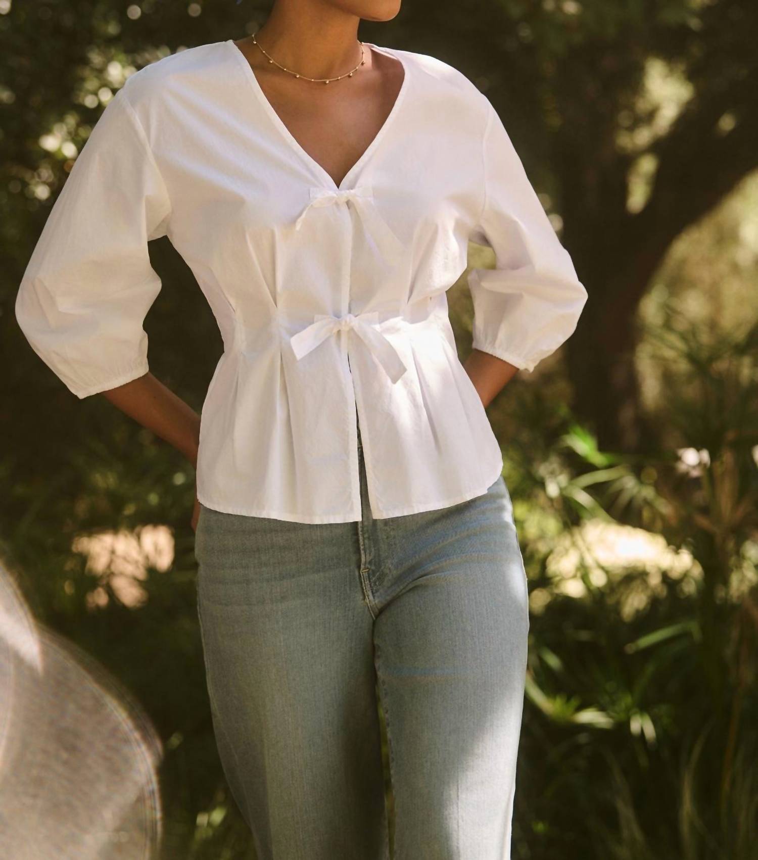 Velvet by Graham & Spencer Riri V-neck Blouse in white - women's blouse - view 4