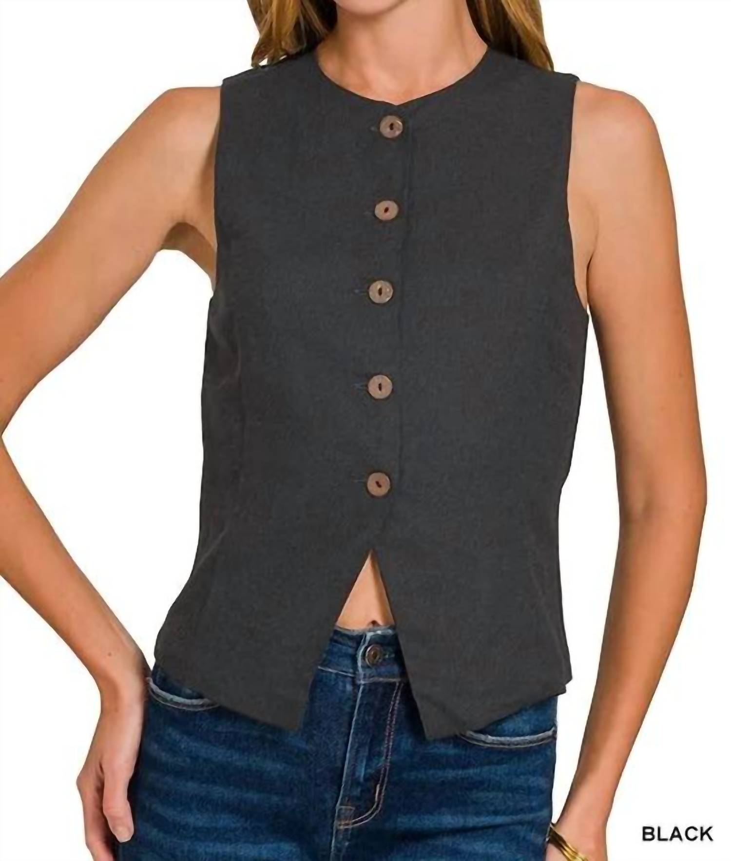 Zenana - Linen Button Down Vest