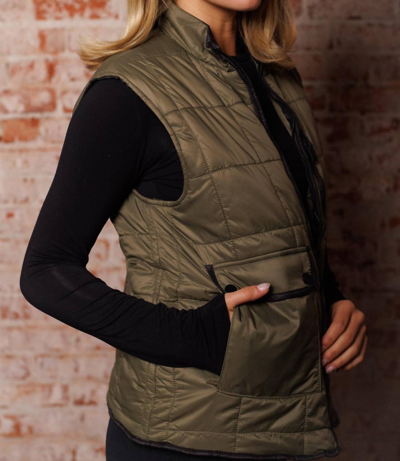 Iron & Resin Women's Paogo Vest in olive - women's jacket - detail view