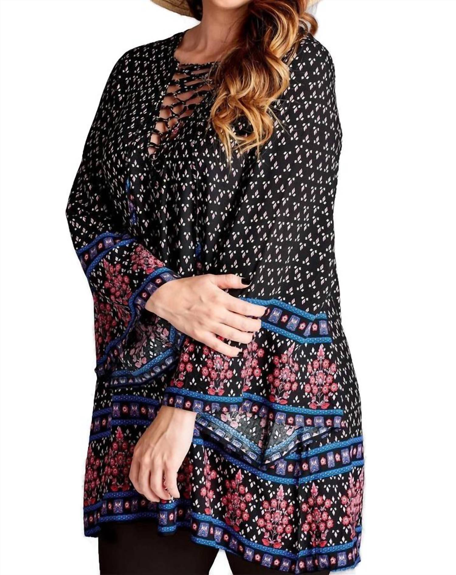 Velzera - Border Print Floral Bohemian Mini Dress