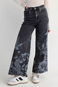 Easel Floral Bird Stretch Denim Pants in black denim wash - women's jeans - view 4